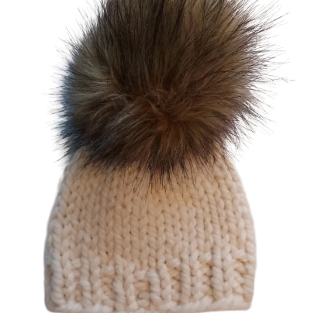 Kids Canopy Colorado Chunky Beanie Hat with Pom Cream